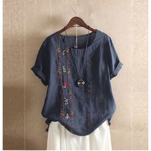 Blue floral embroidered boho blouse with button detail